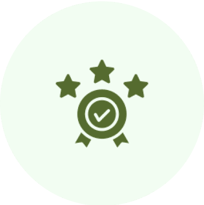 Award icon with three stars and checkmark.